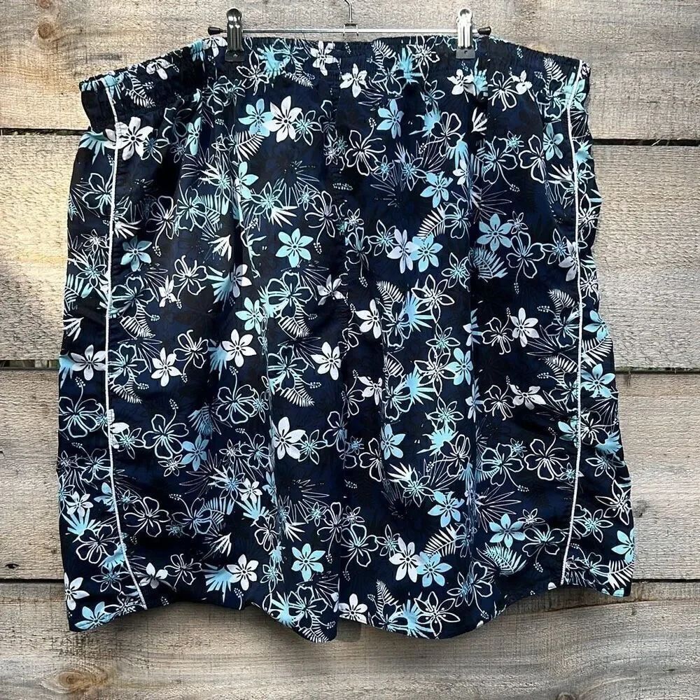 Island Joe Women's Blue Floral Print Pull On Lined Swim Trunk Size 5X